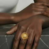 Bague SOLEIL Ajustable en Acier Inoxydable - Finition Dorée