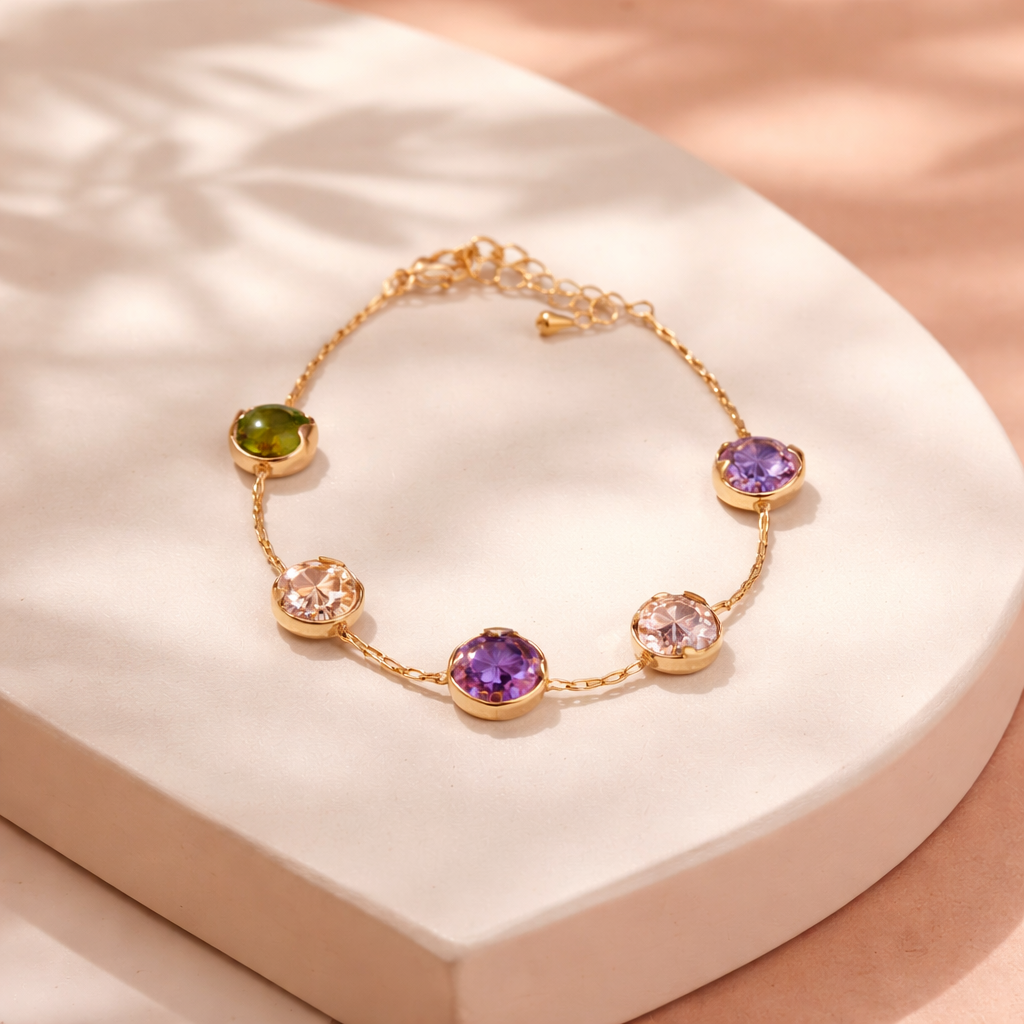Bracelet Anna – Maille Souple &amp; Pierres Multicouleurs