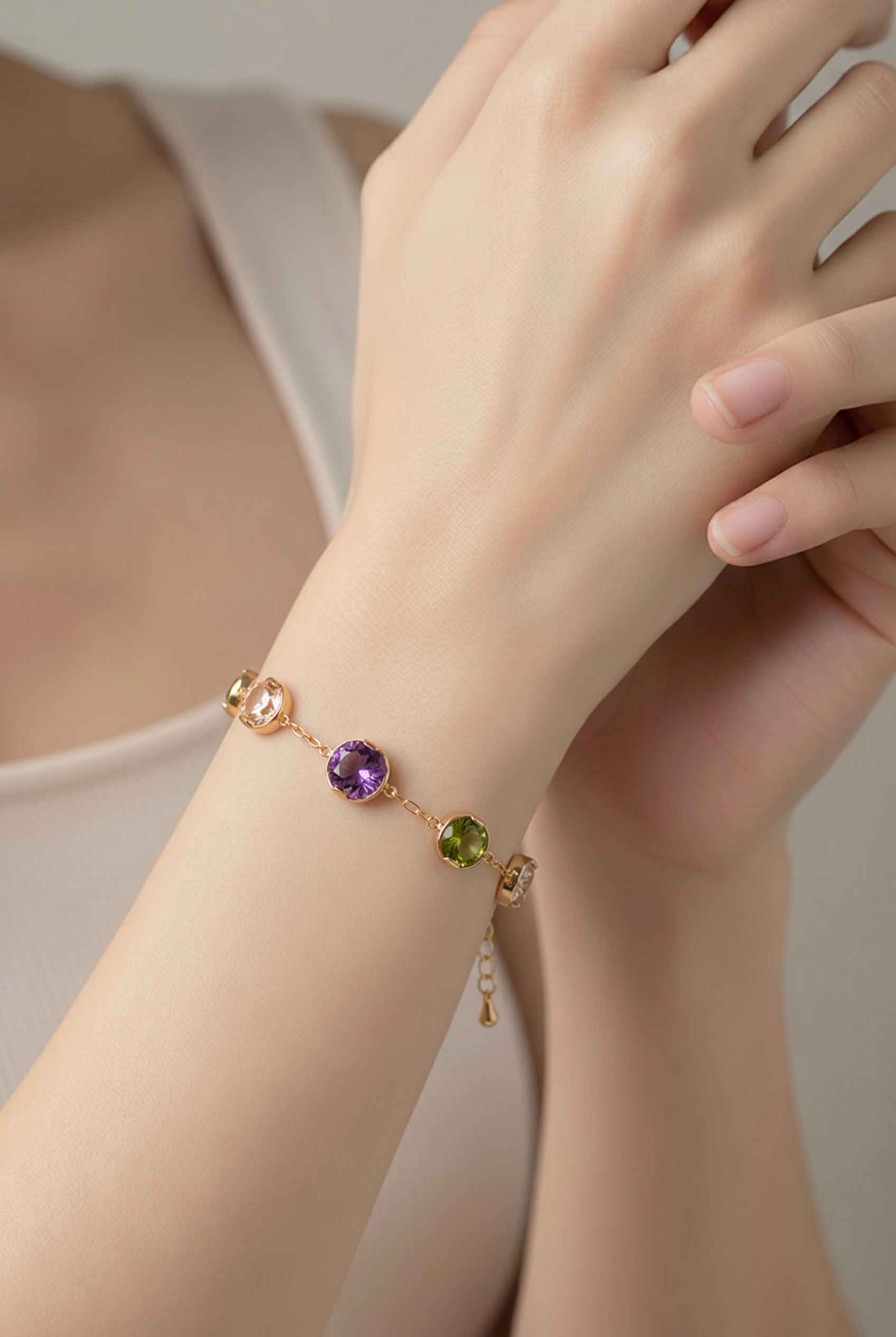 Bracelet Anna – Maille Souple &amp; Pierres Multicouleurs
