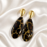 Boucles d'Oreille Longues Clara – Résine Marbrée Puce Dorée – Acier Inoxydable 316L