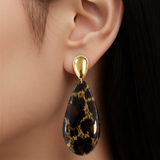 Boucles d'Oreille Longues Clara – Résine Marbrée Puce Dorée – Acier Inoxydable 316L
