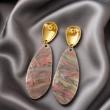 Boucles d'Oreille Longues Clara – Résine Marbrée Puce Dorée – Acier Inoxydable 316L