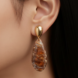 Boucles d'Oreille Longues Clara – Résine Marbrée Puce Dorée – Acier Inoxydable 316L