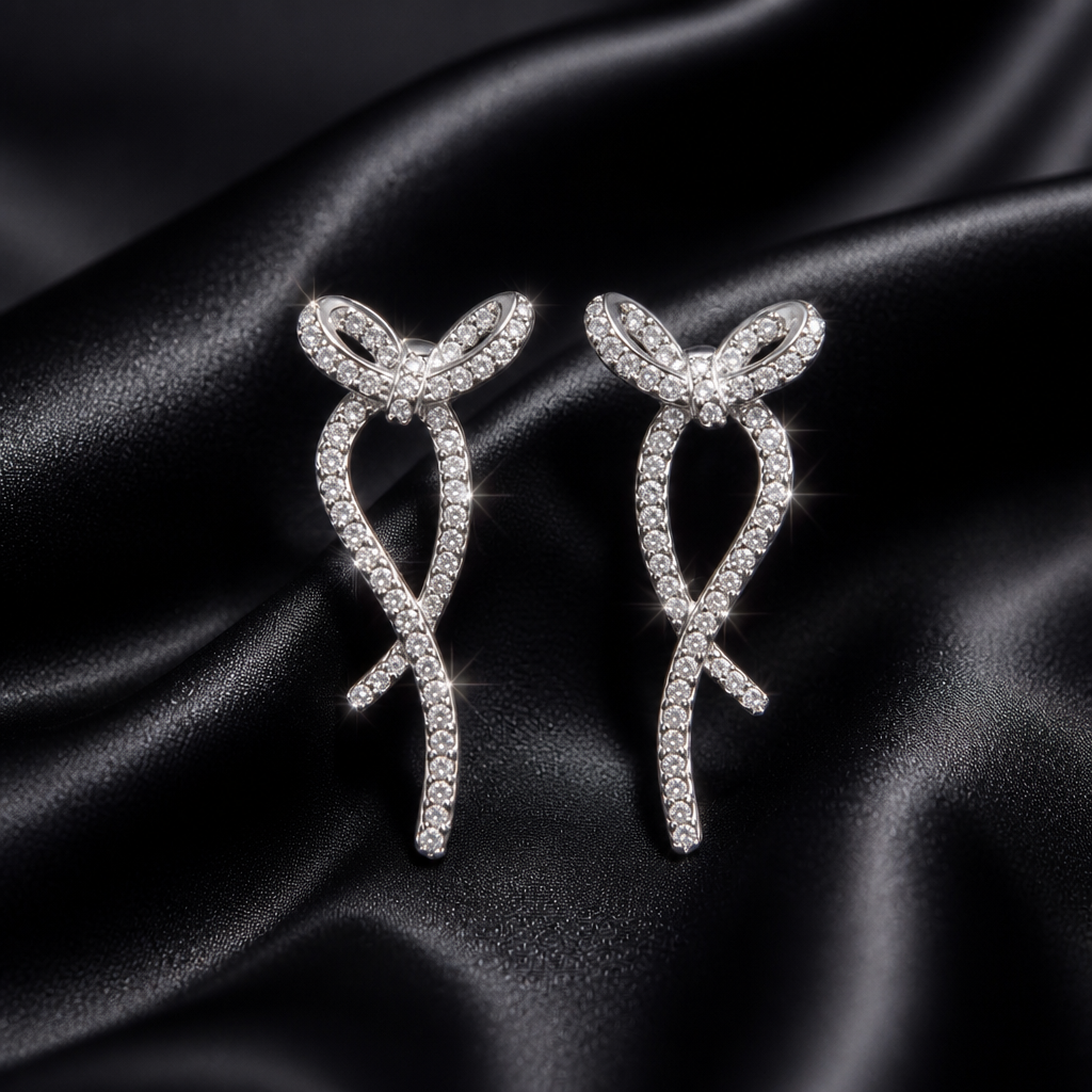 Boucles d'Oreille Lison – Nœud Ruban Strass – Acier Inoxydable 316L